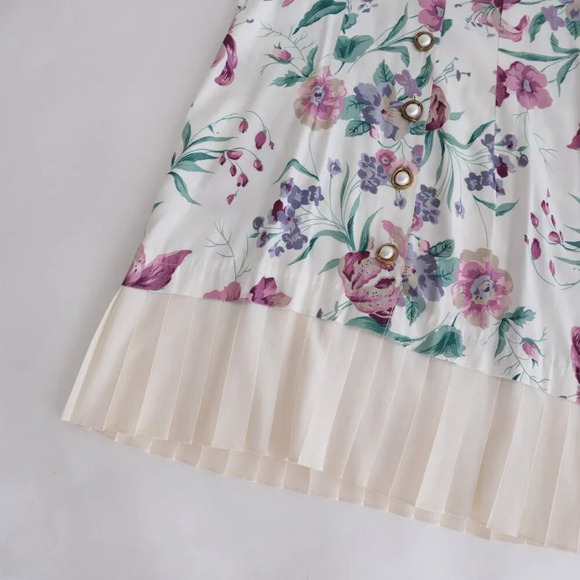 Vintage VIP Petites White w Purple  Floral Button Drop Waist Swing Dress 4 - Picture 7 of 10